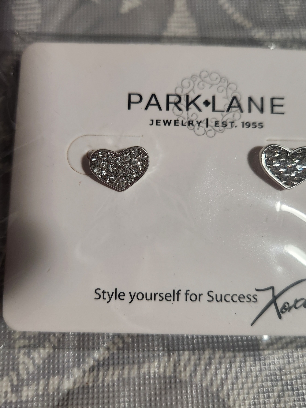 Park Lane dainty Silver Heart pave crystals Stud Earrings